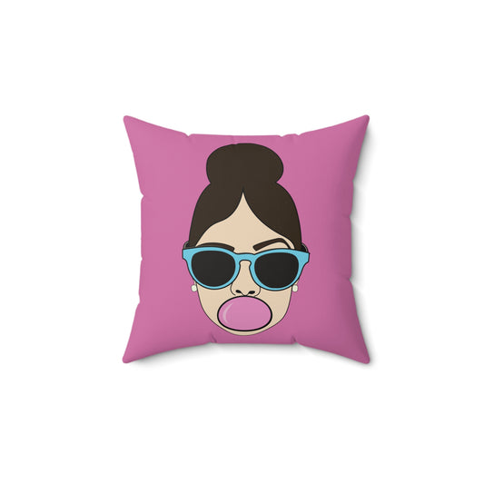 Pink Bubble Gum Spun Polyester Square Pillow